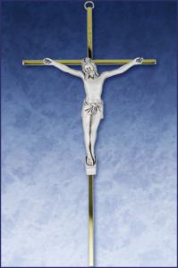 8 in Brass Crucifix with Silver Corpus. Gift Boxed