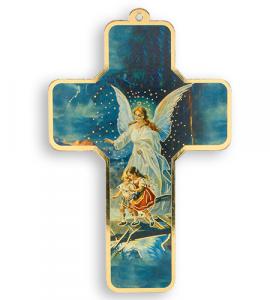 5in WOOD GUARDIAN ANGEL CROSS