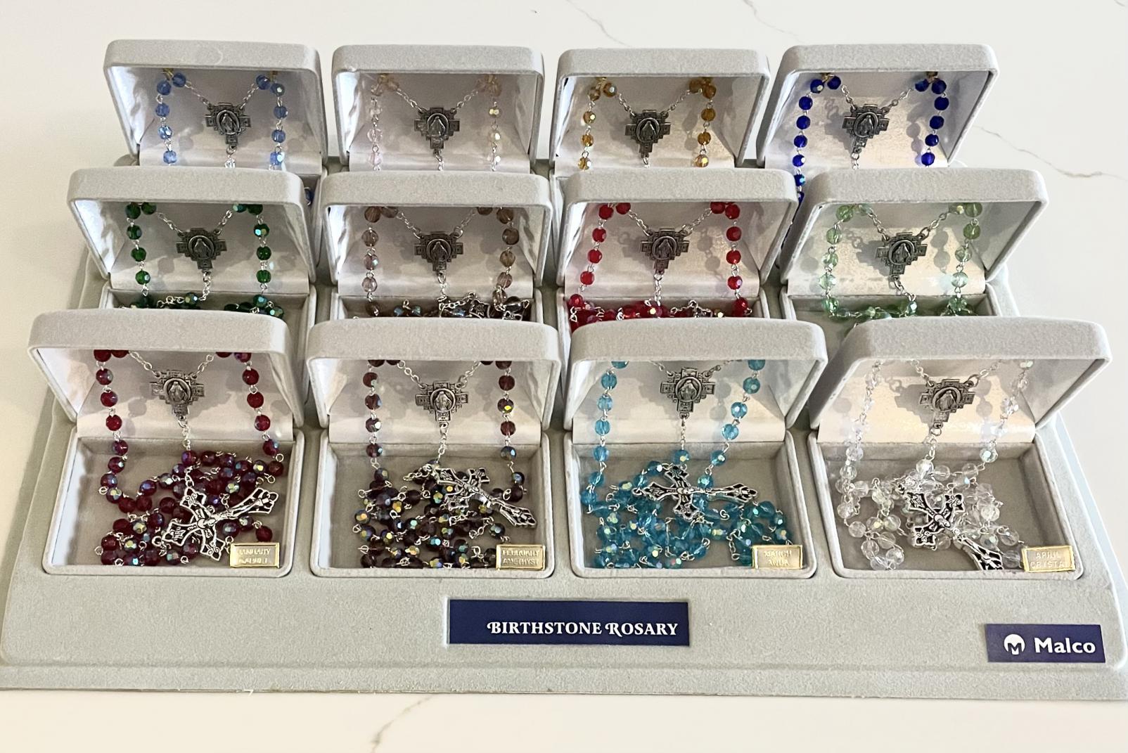 6MM TIN CUT CRYSTAL BIRTHSTONE ROSARY DISPLAY