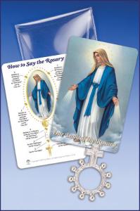 Our Lady of The Rosary Prayercard with Rosary Ring