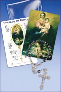 Our Lady of The Rosary Murillo Prayer Card with One Decade Rosary