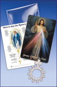 Divine Mercy Prayercard with Rosary Ring