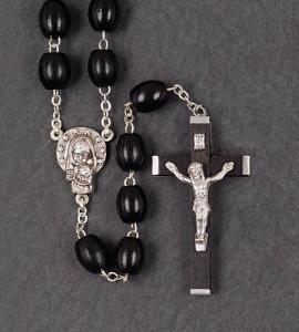 12 mm Oval Black Wood Family Rosary 30 in Length