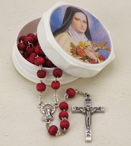 6mm Rose Scent Wood Rosary With St. Theresa Box