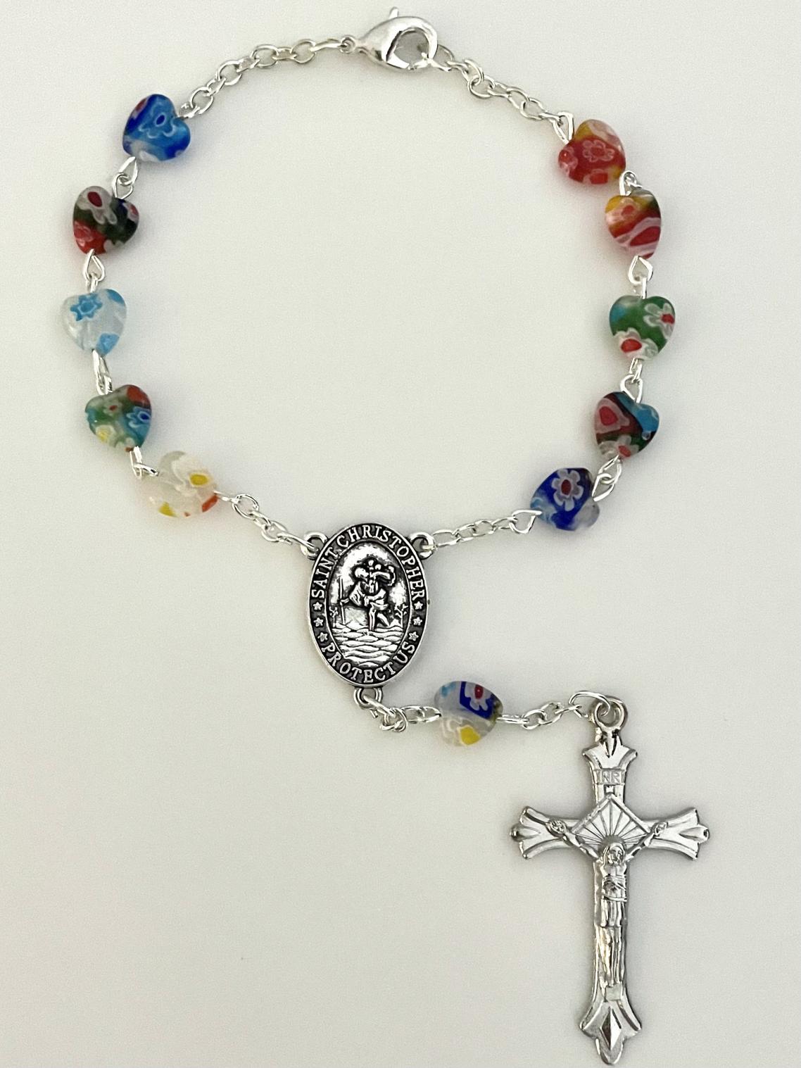 8x8mm Heart Shaped Multi-Color Glass Auto Rosary 8x8mm Heart Shaped Multi-Color Glass Auto Rosary