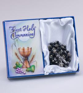 First Communion Generic Rosary And Prayer Card - Black