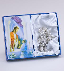 First Communion Traditions Girlrosary & Prayer Card - Pearl