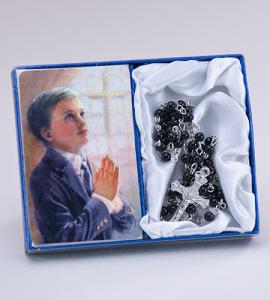 First Communion Fincher Boy Rosary & Prayer Card - Black