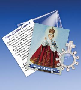 Infant of Prague Rosary Ring Inpouch