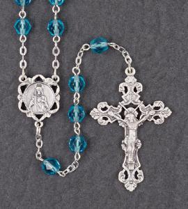 6mm March Round Diamond Cut Birthstone Rosary