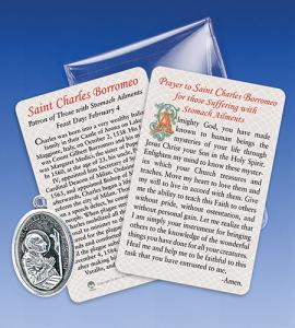 Saint Charles Borremeo/Stomach Ailments Healing Medal with Prayer Ca