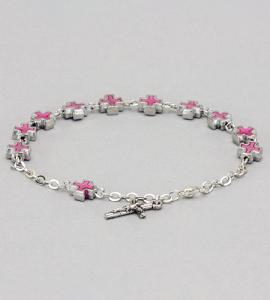 Pink Metal Cross Bead Bracelet