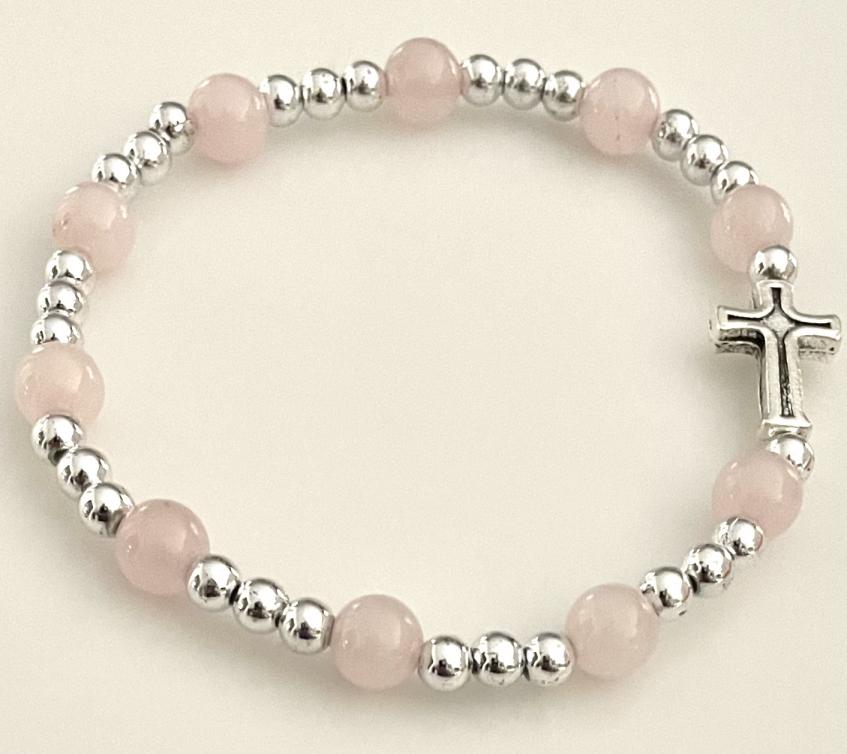 6mm ROSE QUARTZ GEMSTONE ELASTIC BRACELET