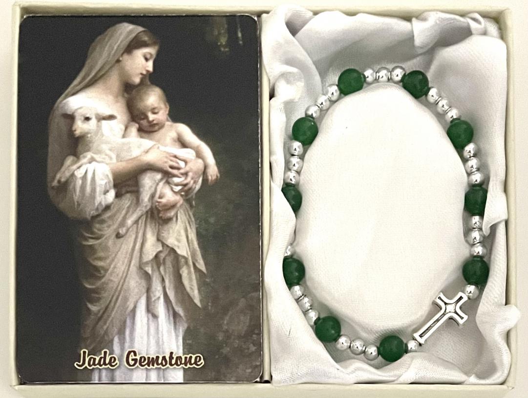 6mm JADE GEMSTONE STRETCH BRACELET with PRAYER CARD GIFT BOXED
