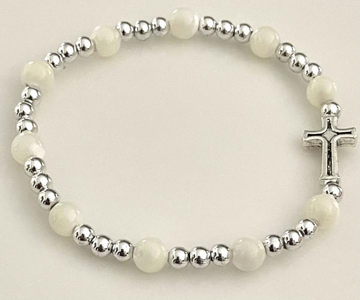 6mm MOTHER OF PEARL GEMSTONE ELASTIC BRACELET