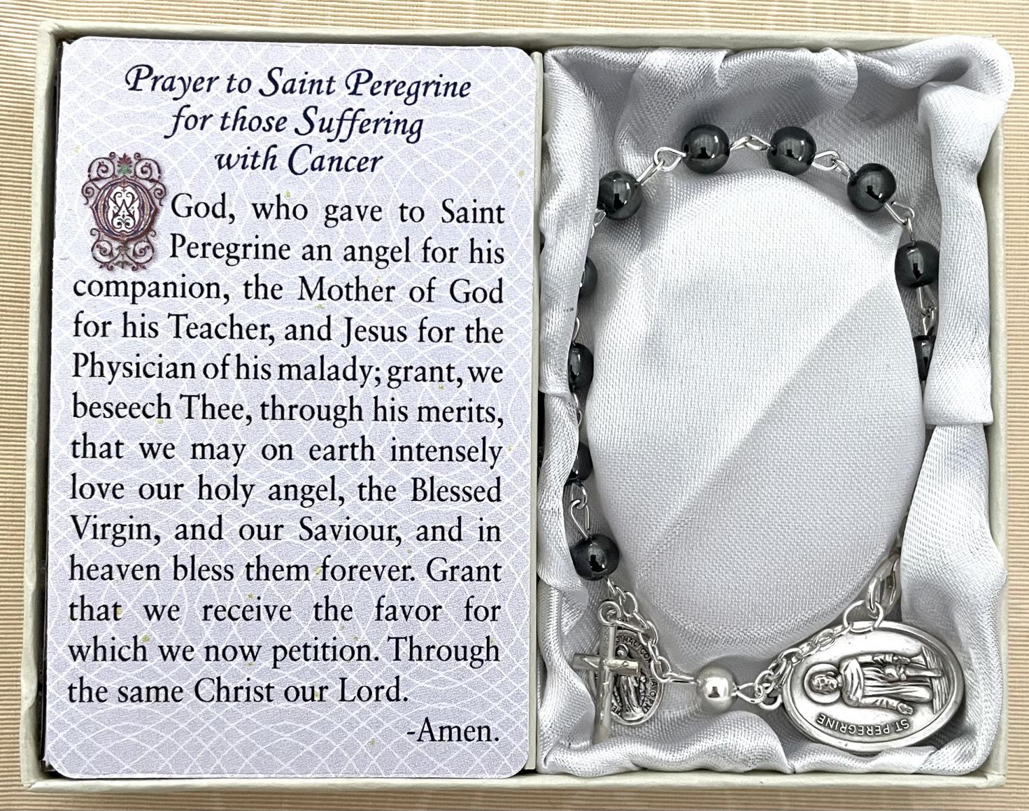 Saint Peregrine-Cancer Healing Bracelet. Gemstone Rosary Bracelet with Oxidized Medal and Prayer Card with Healing Prayer on Back. Gift Boxed