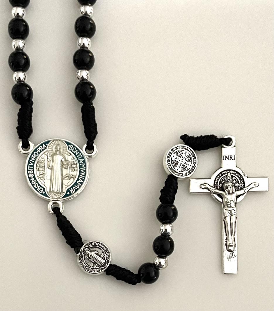 6mm BLACK CORDED ST BENEDICT ROSARY