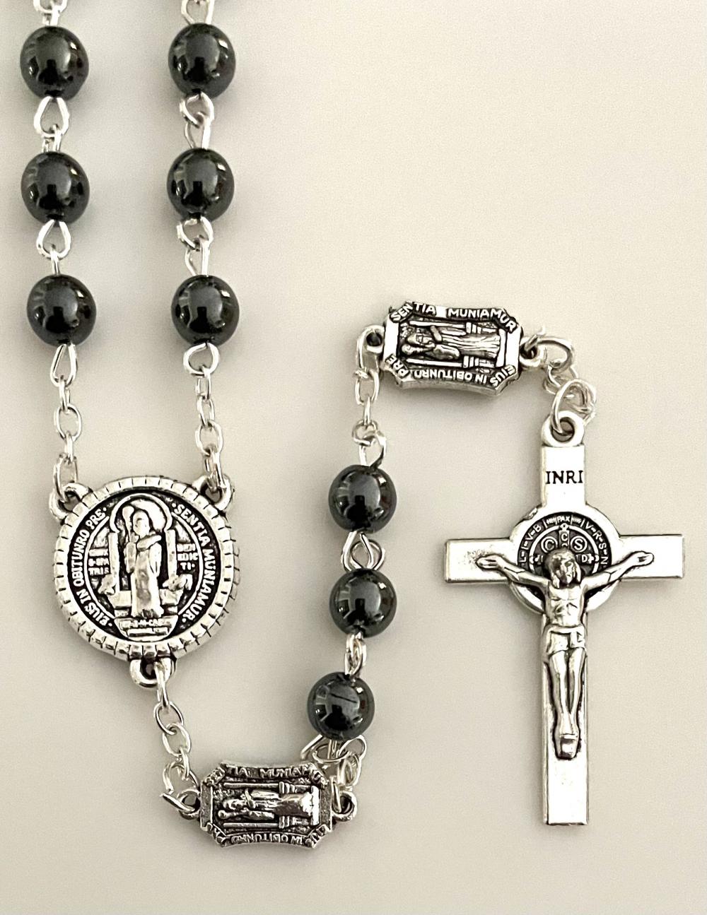 6mm HEMATITE ST BENEDICT ROSARY