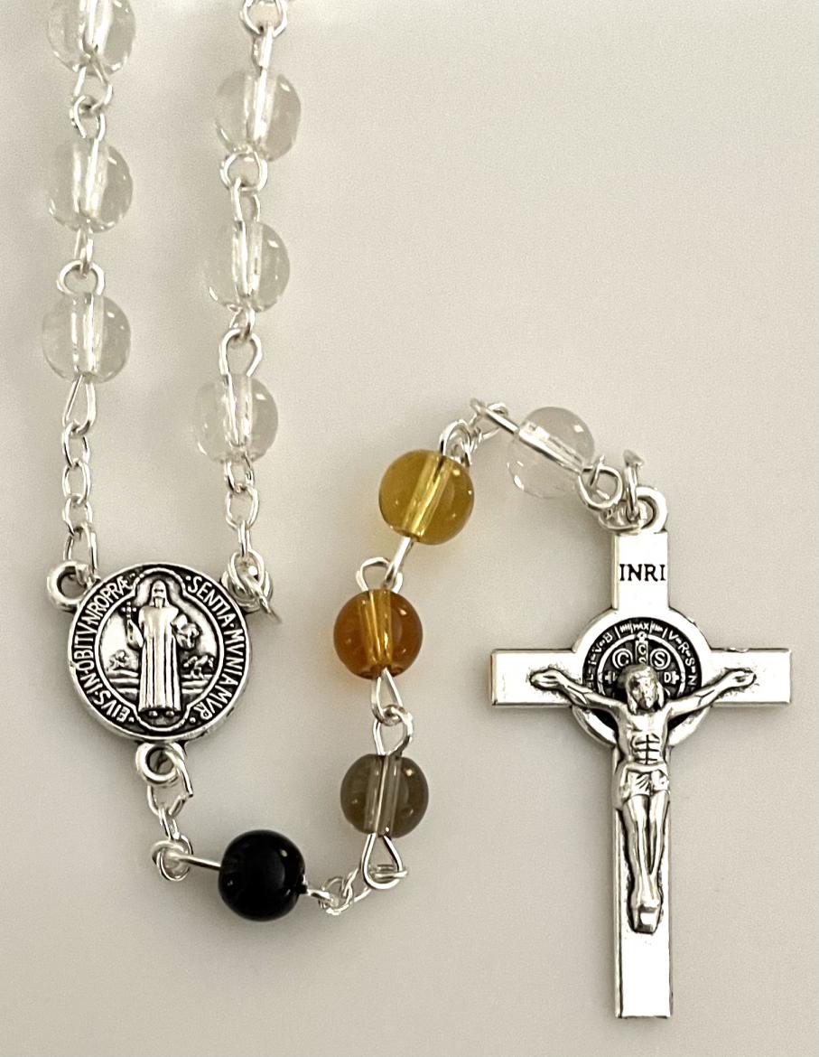6mm ST BENEDICT MULTICOLOR GLASS ROSARY