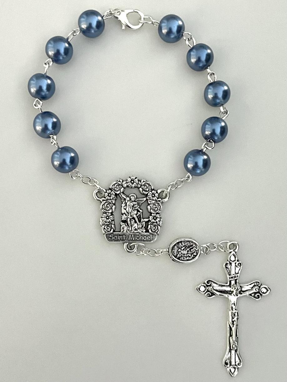 8mm BLUE PEARL AUTO ROSARY 8mm BLUE PEARL AUTO ROSARY