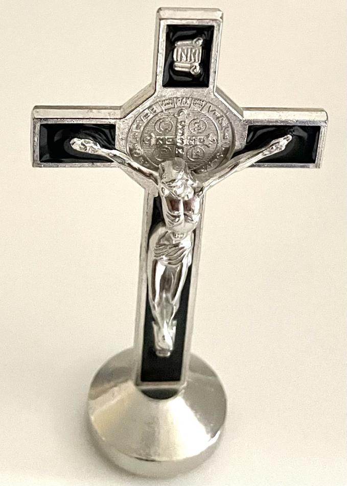 3 in Black Enameled Saint Benedict Standing Cross 