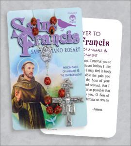 5 X 7mm Brown Wood Franciscan Rosary With Prayer Card