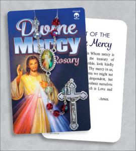 Divine Mercy Ruby/Crystal Rosary With Prayer Card