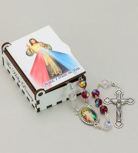 DIVINE MERCY WOOD BOX WITH ROSARY