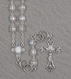 7mm CRYSTAL WEDDING ROSARY WITH DOUBLE RING OUR FATHER BEADS