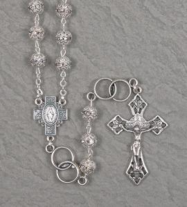 7mm MARCASITE WEDDING ROSARY WITH DOUBLE RING OUR FATHER BEADS