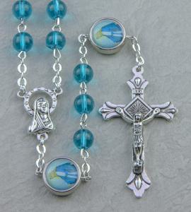 OUR LADY OF GRACE 6mm DARK BLUE WITH PHOTO OUR FATHER BEADS ROSARY