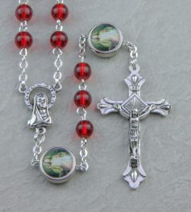 DIVINE MERCY 6mm RUBY WITH PHOTO OUR FATHER BEADS ROSARY