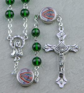 GUADALUPE 6mm EMERALD WITH PHOTO OUR FATHER BEADS ROSARY