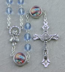 LOURDES 6mm LIGHT BLUE WITH PHOTO OUR FATHER BEADS ROSARY