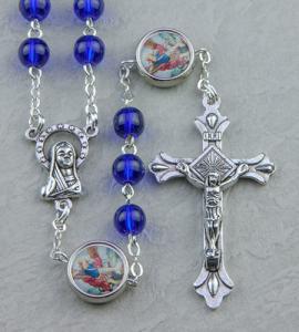 ST MICHAEL 6mm DARK BLUE WITH PHOTO OUR FATHER BEADS ROSARY