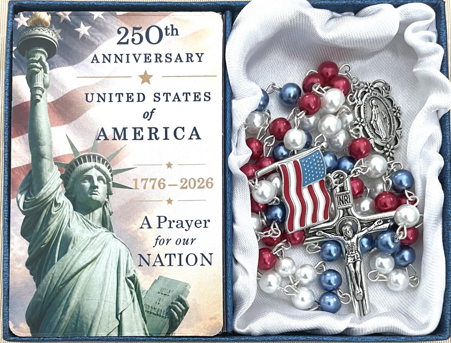 250th Anniversary USA 6mm Pearl Rosary Gift Boxed with Prayer Card 250th Anniversary USA 6mm Pearl Rosary Gift Boxed with Prayer Card