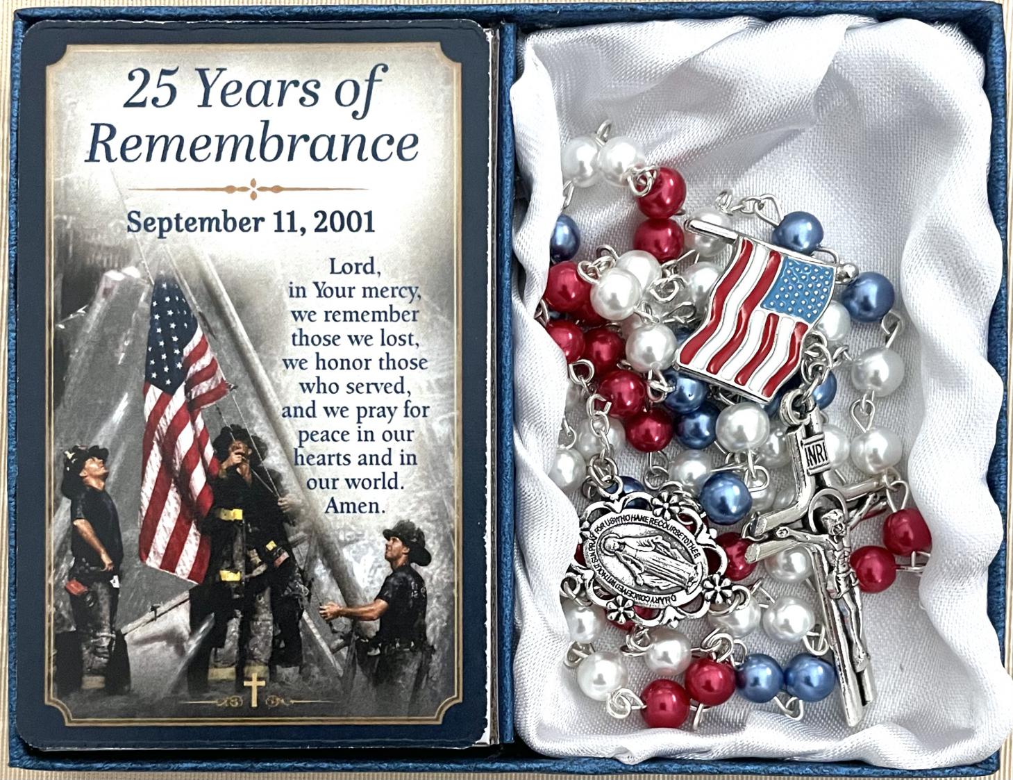 9/11 25th Anniversary 6mm Pearl Rosary Gift Boxed with Prayer Card 9/11 25th Anniversary 6mm Pearl Rosary Gift Boxed with Prayer Card