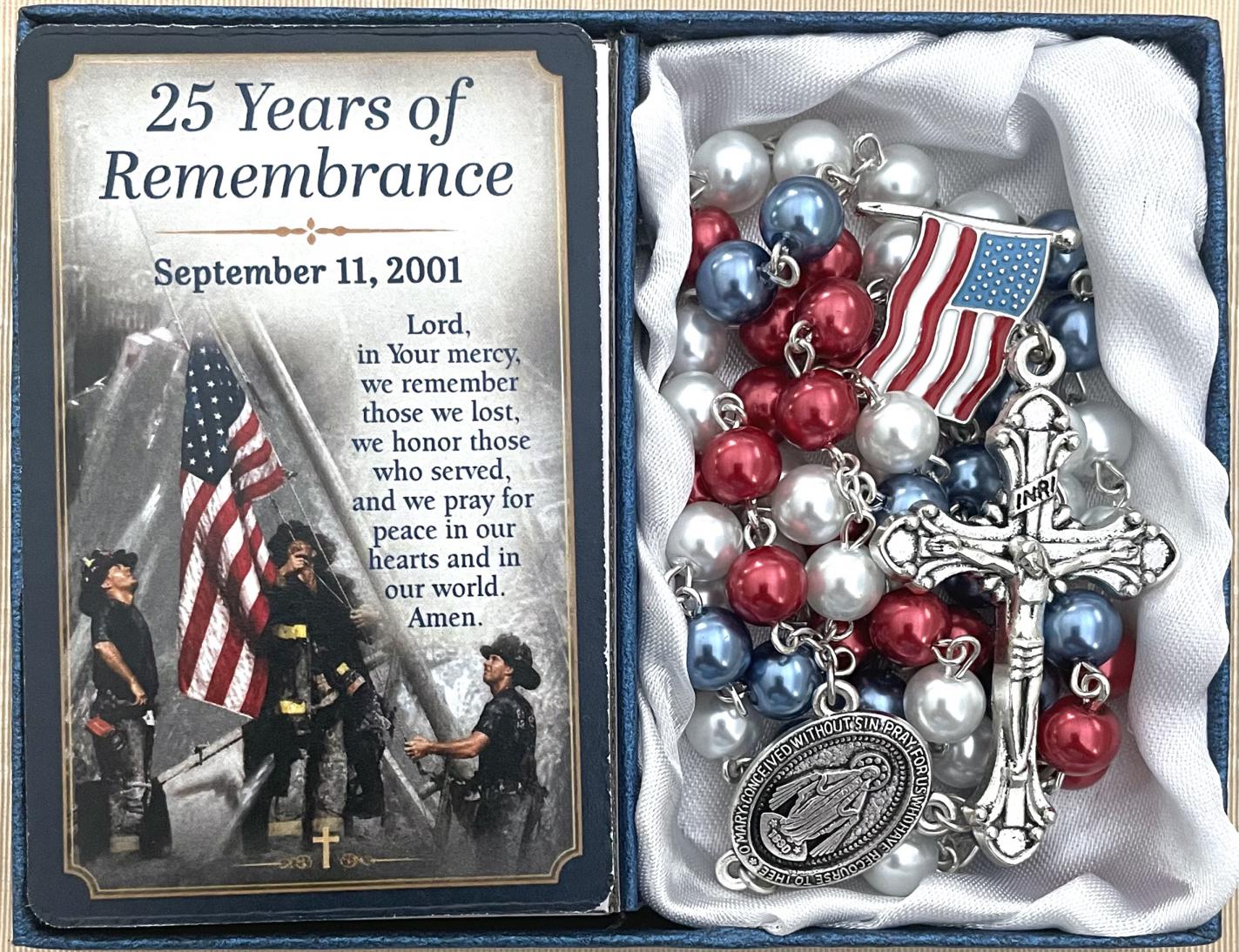 9/11 25th Anniversary 8mm Pearl Rosary Gift Boxed with Prayer Card 9/11 25th Anniversary 8mm Pearl Rosary Gift Boxed with Prayer Card