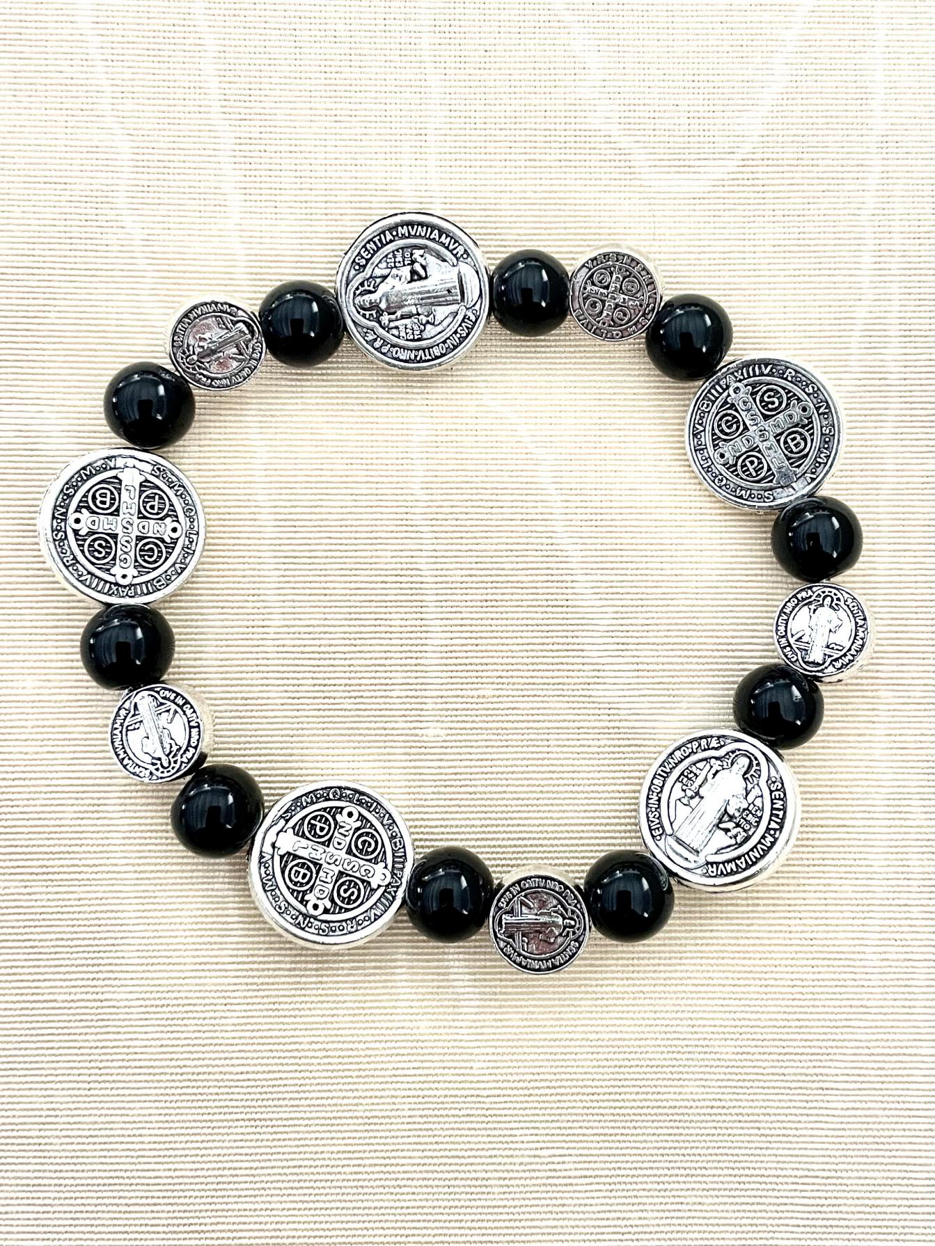 8mm ST BENEDICT BRACELETWITH OXIDIZED MEDALS