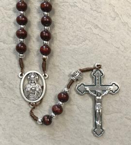 7mm MAROON WOOD WITH SILVER SPACER ROSARY