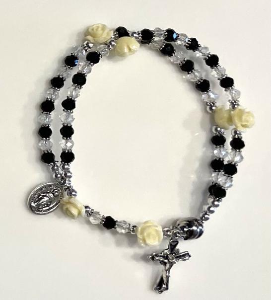 59 BEAD CRYSTAL/JET ROSARY BRACELET