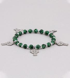 6mm Green Bead Dangling Irish Celtic Cross Bracelet