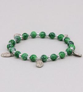 7mm Emerald Stretch Rosary Bracelet with Our Lady of Guadalupe Medals