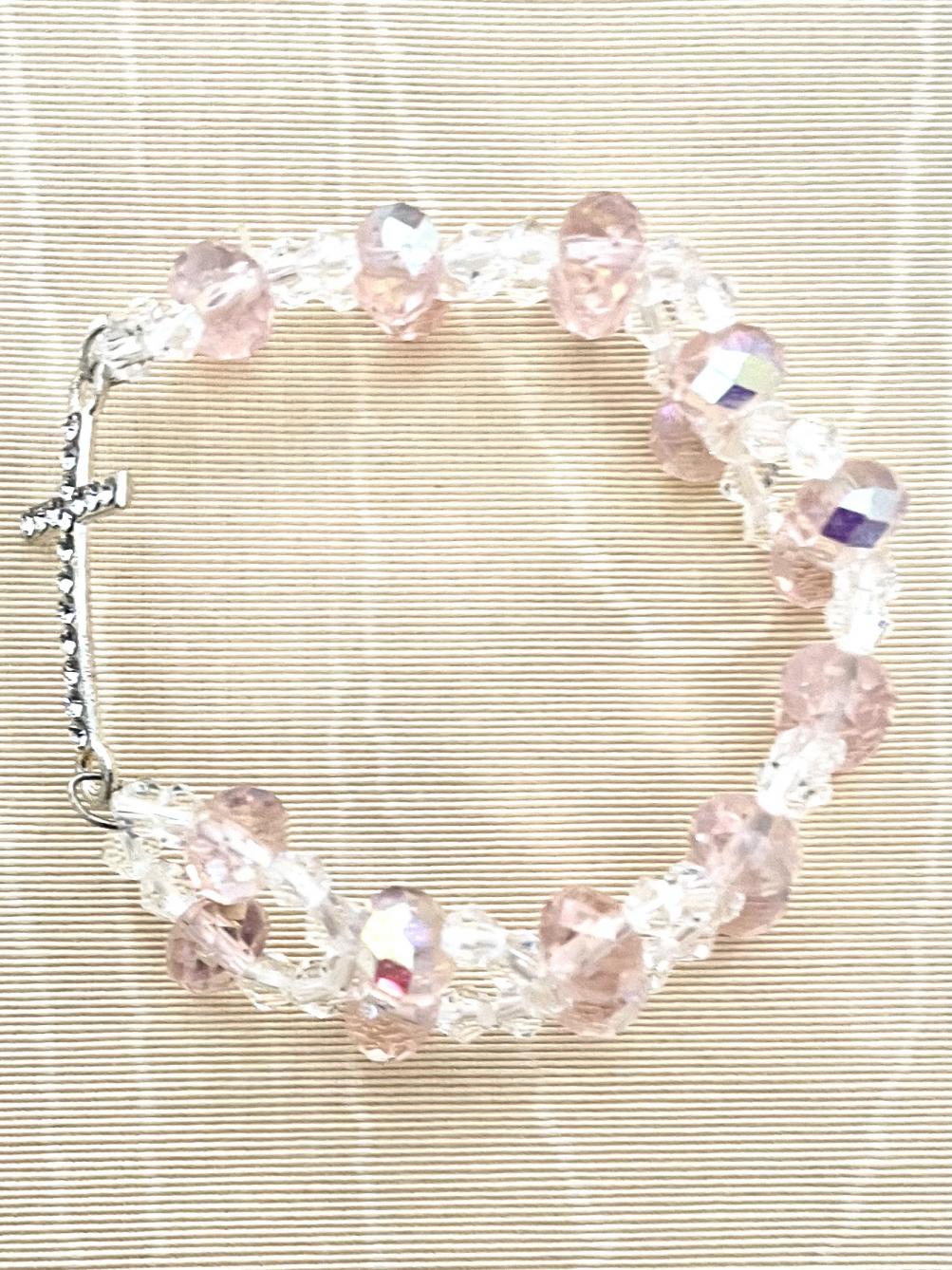 6X8mm PINK TIN CUT DOUBLE BAND ROSARY BRACELET