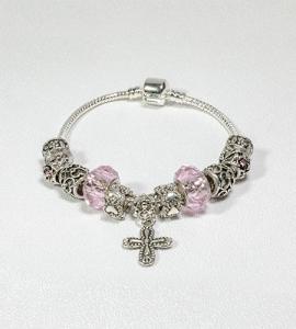 SILVER BEADS WITH PINK ROSARY BRACELET