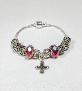 SILVER BEADS WITH RUBY ROSARY BRACELET