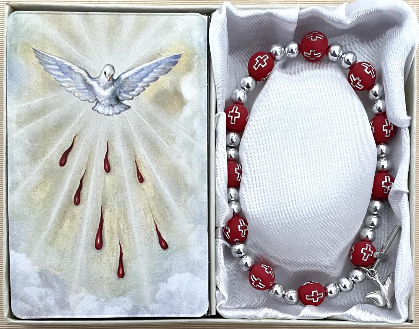 Holy Spirit Confirmation Cross Rosary Bracelet Gift Boxed with Prayer Card that can be Personalized
