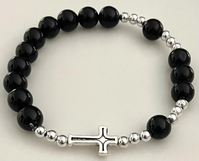 8mm ONYX GEMSTONE STRETCH ROSARY BRACELET