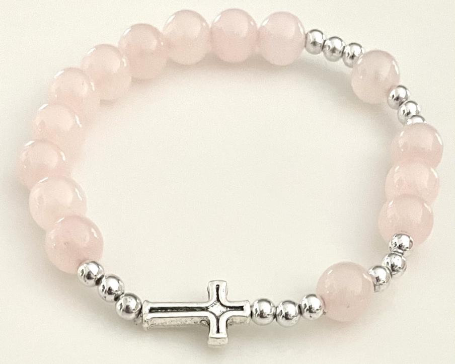 8mm ROSE QUARTZ GEMSTONE STRETCH ROSARY BRACELET