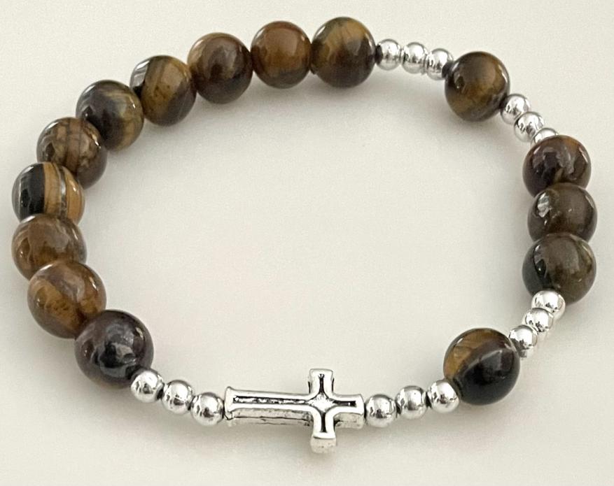 8mm TIGERS EYE GEMSTONE STRETCH ROSARY BRACELET